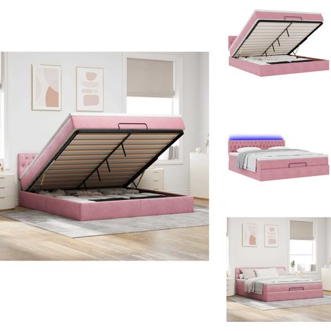 The Living Store Cadre de lit ottoman avec matelas rose 160x200 cm velours - Matelas à ressorts ensachés (1/5)