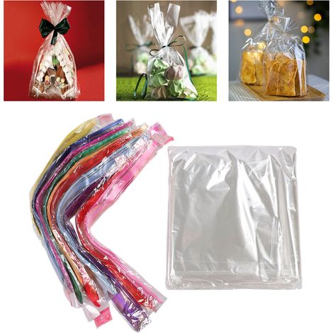 [Präsentationstüten] + [Anonym] + [100er-Packung] + [Transparent mit Schleife, 60 x 75 cm] (1/5)
