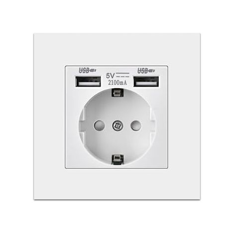 16A 250V AC Power Socket with Plastic Panel, Wall Socket, for Surface-Installation, Suitable for Hotel Home Office, 86 mm, White (1/5)