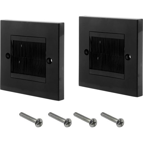 Plaque Brosse Câble - 2 Pièces - ABS Noir - Sortie Murale Rectangulaire - Gestion Fils TV Audio - 85x85mm (1/5)