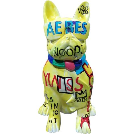 Statue chien bulldog assis avec graffiti multicolores H37 cm - KARL 02