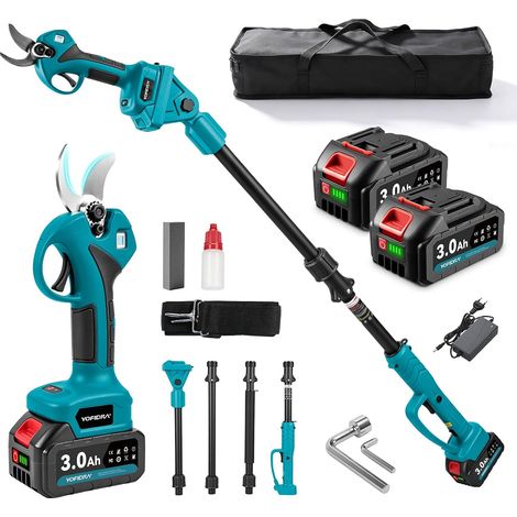 2-en-1 Sécateur Électrique Télescopique, Ébrancheur 30mm 2,4m Perche Longue Amovible, 2 Batteries 3.0Ah, Moteur Brushless, Sécateur Électrique Sans Fil pour Arbres Fruitiers (1/5)