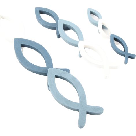 Ensemble de 9 poissons décoratifs en bois (3 tailles disponibles) pour baptême, communion et mariage (garçon/fille). (1/5)