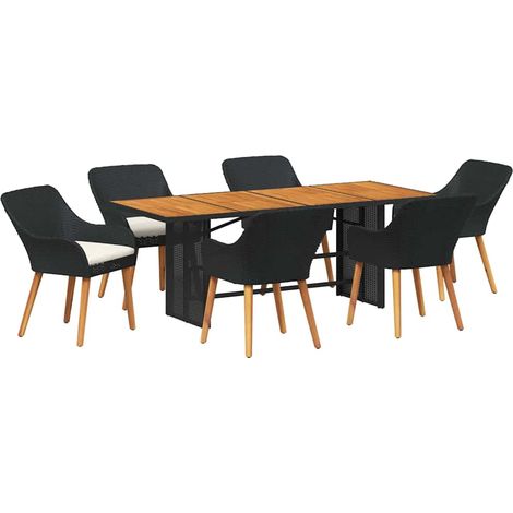 Maison Exclusive - Set da Pranzo per Giardino con cuscino 7 pcs Nero polyrattan