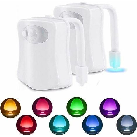 2 Pc Lampe Toilette Veilleuse LED Mouvement Détecteur Eclairage WC LED pour Salle de Bain Seau d'aisances, Cabinet, Lavabo Cuvette Siège 8 Couleurs Changement, Utilisation dans l'obscurité (1/5)
