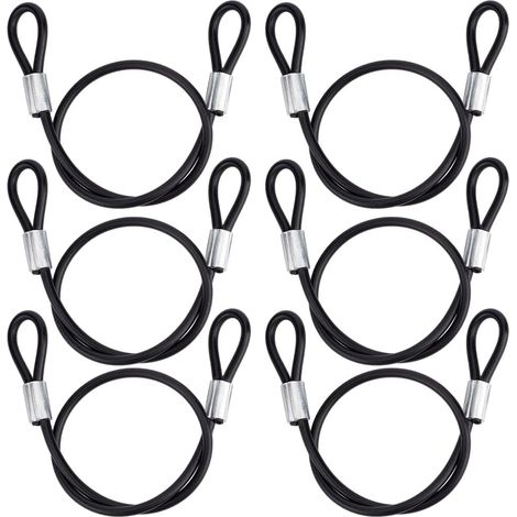 Câble Antivol - 6 Pièces - Acier Gainé Noir - Double Boucle - Sécurité Maison Jardin Vélo - 50cm x 5mm (1/5)