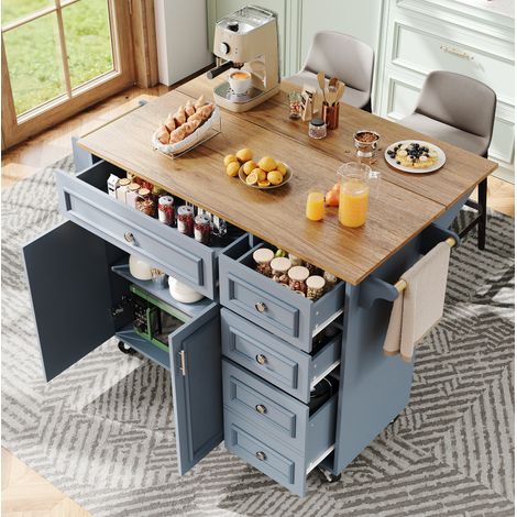 Isla de cocina plegable 110 x 45-75 x 92 cm, azul claro HAVRYA (1/5)