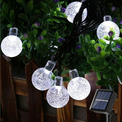 Guirlande lumineuse d'extérieur, 7,5 m, 50 boules de cristal LED, à énergie solaire, 8 modes d'éclairage, étanche, idéale pour la décoration intérieure (maison, jardin, cour, terrasse, balcon),blanc f (1/5)