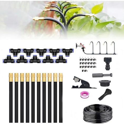 Brumisateur Terrasse Exterieur,Système de Brumisation,Kit d’Irrigation Système de Brumisateur Extérieur 15M avec 15 Direction Réglable Buses,Kit de Tuyau Brumisateur par Brume pour Piscine,Jardin (1/5)