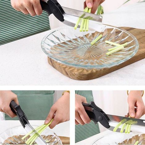 Cutter Ciseaux Cuisine 2-en-1, Multifonction Mini Planche, Coupe Légumes Viande Pratique (1/5)