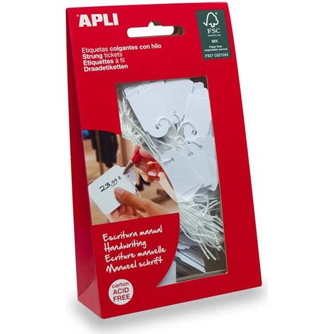 Etiquettes bijouterie - APLI - 200 étiquettes - 7 x 19 mm - Blanc - Fil inclus (1/2)