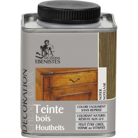 Teinte bois 225ml noyer – Coloration résistante aux UV pour meubles et parquets – Application facile avec pinceau ou mèche coton – Les Anciens Ebenistes