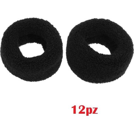 TRADE SHOP - Set 12 Pezzi Elastici Elastico Codini Per Capelli Spugna Polsoni Neri Larghi -