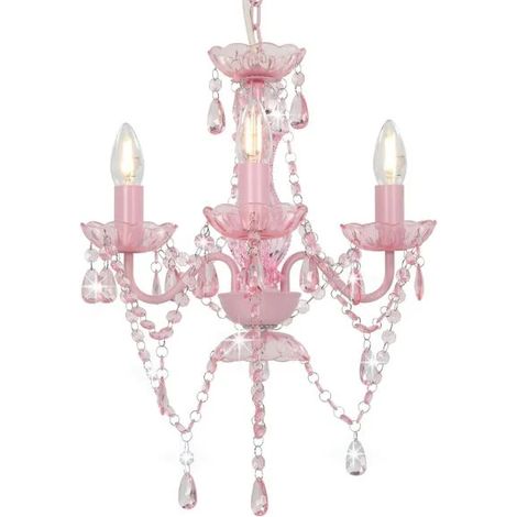 3 lustres ronds à perles roses, E14 (1/5)
