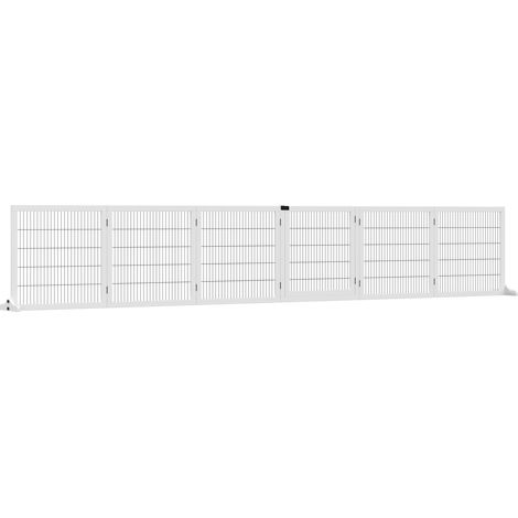 Cancelletto di Sicurezza per Cani di Piccola/Media Taglia 432x36x70 cm 6 Pannelli Pieghevoli in Legno e Acciaio Bianco (1/5)