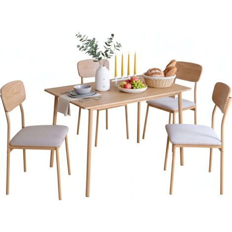 Mesa Fija y 4 Sillas Salón Comedor Vex Roble Claro y Champagne Madera 110x76x70 cm (1/5)