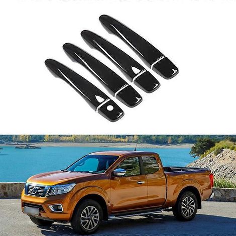 Passend für Nissan Navara Frontier D23 (Baujahre 2016–2020): Türgriffabdeckung in glänzendem Schwarzchrom – Carbonfaser, 1 Schlüsselloch, 2 Smart-Funktionen