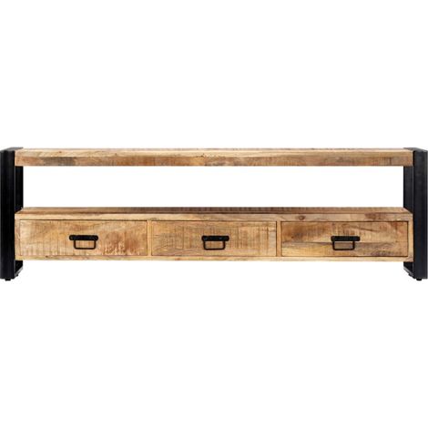 Les Tendances – Meuble TV 3 tiroirs en manguier massif clair et métal noir – Dimensions L 150 x H 45 x P 30 cm – Style vintage industriel (1/2)