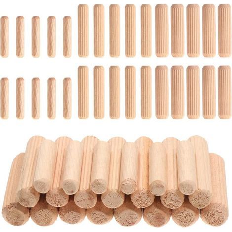 650 Pièces Goujons Chevilles en Bois 6x30/8x40/10x40 mm, Cheville de Meuble, Chevilles Cannelés en Bois, Goujon Bois pour Projets D'artisanat de Meubles et Bricolage (1/4)