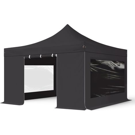 4x4m Pop Up Gazebo PROFESSIONAL Aluminium 40 mm, incl. Sidewalls with Panorama Windows, black High Performance Polyester approx. 400g/m²