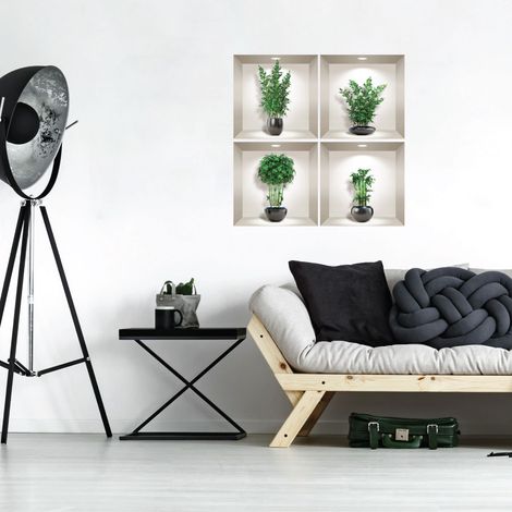 Stickers effet 3D bambous dans les vases noir 60 x 60 cm (1/4)