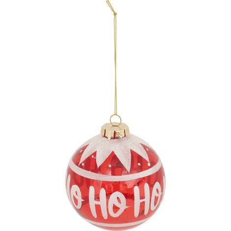 Déco Sapin de Noël Boule en Verre D 9 cm Rouge déco HO HO HO Blanc pailleté - Feeric Christmas (1/2)