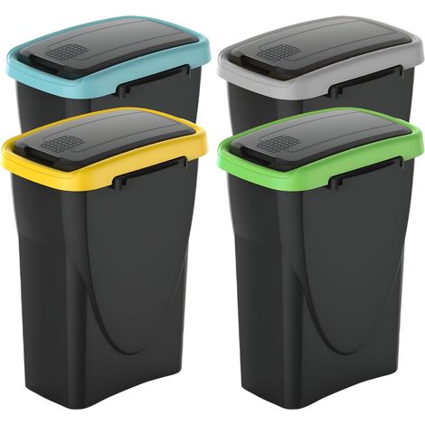 Set 4 Pattumiere Modulari per Raccolta Differenziata da 25 Litri – 24x37x51 cm – Bidoncini Componibili con Coperchio Basculante e Cornici Grigia, Azzurra, Gialla e Verde (1/5)