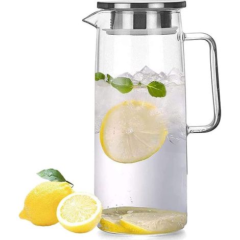 Jarra de vidrio con tapa de acero inoxidable para bebidas caseras, leche, vino, 1000 ml.