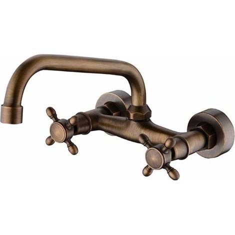 Per rubinetti da cucina, rubinetto per lavabo a parete in stile retrò europeo (colore: bronzo) (1/5)