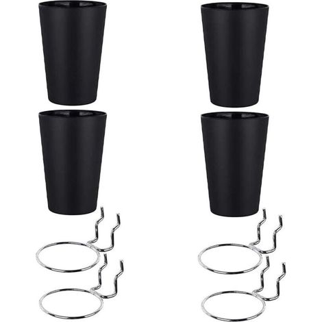 Tasse Pour Panneau Perforé - 10 x 7 x 5 cm - En Fer Plaqué + PP - Noir - Lot De 4 Avec Crochets Métalliques (1/5)