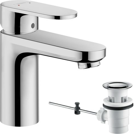Mitigeur de lavabo, hauteur sous bec 100mm, économie d'eau, robinet lavabo avec tirette et vidage, chromé, 71551000 (1/5)
