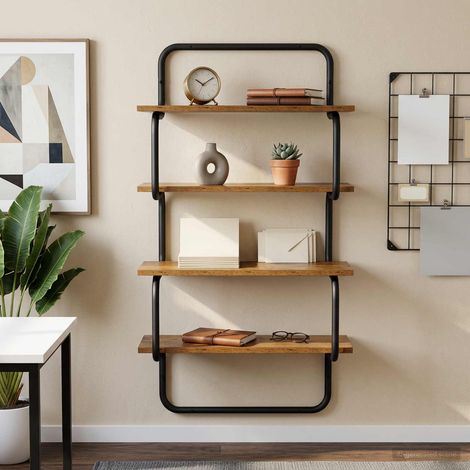 vidaXL Estante de pared de 4 niveles Madera envejecida (1/5)
