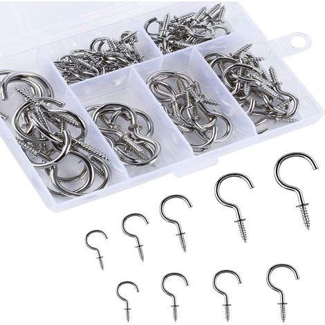 MINKUROW 191 Uds Ganchos De Tornillo De Acero Inoxidable Gancho De Tornillo De Techo Adecuado Para Tazas De Té De Plantas De Interior Y Exterior (1/4)