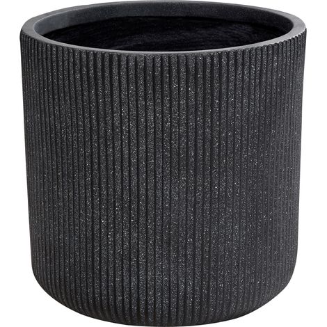 Maceta exterior superficie estriada redonda piedra fibra arcilla 37x37x37 cm gris Oreoi