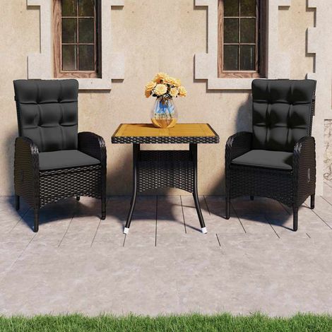vidaXL Muebles de jardín 3 piezas ratán sintético negro madera acacia (1/5)