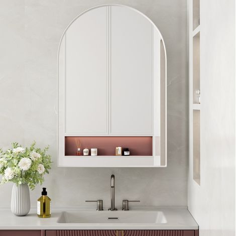 Armoire de toilette avec miroir blanc en métal avec étagères réglables (1/5)