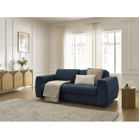 BOBOCHIC - Canapé droit convertible HUGO ouverture express tissu texturé 140x190 Bleu foncé (1/5)