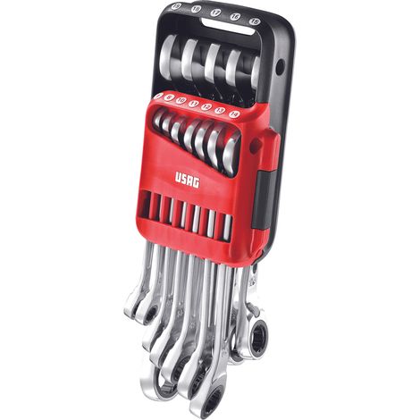 Usag – Clé mixte à cliquet 12 pièces – U02856062 – Bague en acier intégrée – Système antidérapant – Tête polygonale inclinée 15° (1/2)