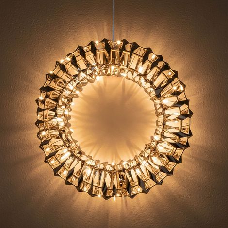 Goldener Ring mit 3D Effekt und Timer - 30 cm - aus Metall mit LED Lichterkette umwickelt Batterie betrieben - Advent Weihnachts Tischdekoration