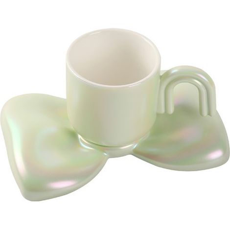 Tasse À Café - Céramique - 190 Ml - Avec Soucoupe À Nœud - Pour Bureau Et Maison - Lot De 1 (1/5)