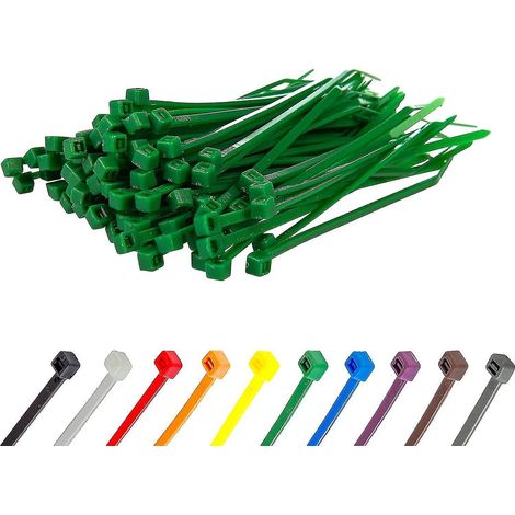 Lange, robuste silberne Kabelbinder, 370 mm x 4,8 mm, 100er-Packung, aus hochwertigem Nylon, 100 mm x 2,5 mm Reißverschluss, grün