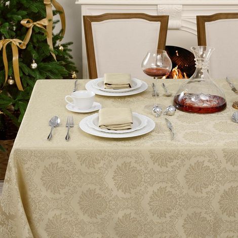 Nappe Jacquard Beige 140x240 cm Rectangulaire lavable Style Baroque Vintage Outdoor