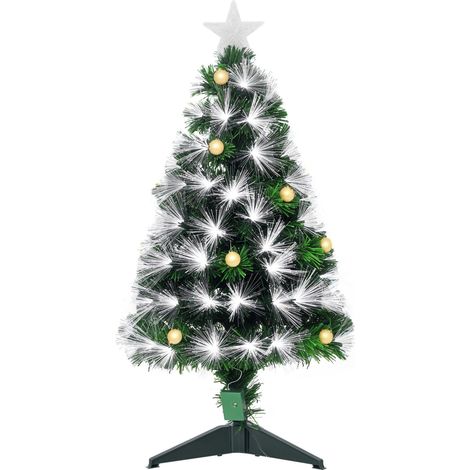 Sapin de Noël Artificiel Lumineux 90H cm Fibre Optique LED + 14 Ampoules + Support Pied 90 Branches étoile Sommet Brillante Vert (1/5)