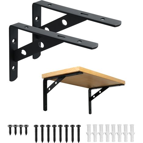 2 Pièces Support d'Étagère Robuste, Equerre Etagere Murale15 CM, Étagère Triangulaire à Fixation Murale, Équerre d'Étagère à Angle Droit De 90 Degrés, Noir (1/5)