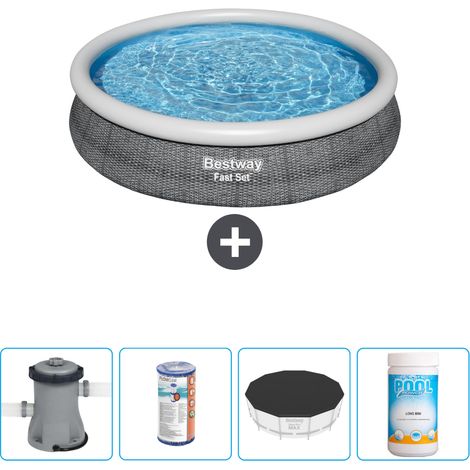 Piscine gonflable ronde Bestway à réglage rapide - Imprimé rotin - 366 x 76 cm - Comprend des Accessoires CB51 (1/4)