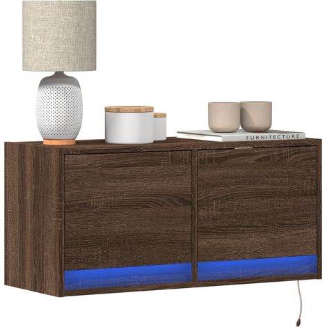 TV-Wandschrank mit LED-Leuchten Braun Eichen-Optik 80x31x38 cm vidaXL (1/5)
