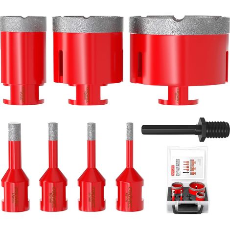 8 Pcs M14 Foret Carrelage Diamant, Scie Cloche Carrelage, Ø6-68mm Trépan Carrelage-Ø6/8/10/12/35/50/68mm, avec Adaptateur, Brasé Sous Vide, pour Porcelaine Granit Marbre, Meuleuse d’Angle (1/5)