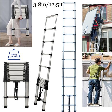 Echelle télescopique pliante 3,8m Antidérapante Echelle multi-usages Extensible Soft-Close