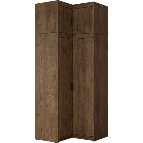 Armario de rincón Novduni 121, Roble de lefkada, 246x98x98cm, Puertas de armario: Con bisagras, Número de estantes: 0
