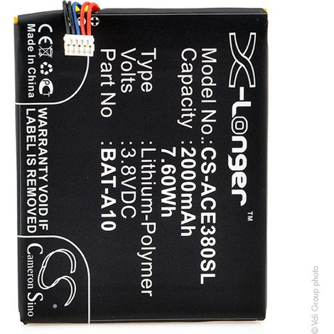 NX - Batterie téléphone, smartphone, GSM pour Acer 3.8V 2000mAh - BAT-A10KT.0010S.010B